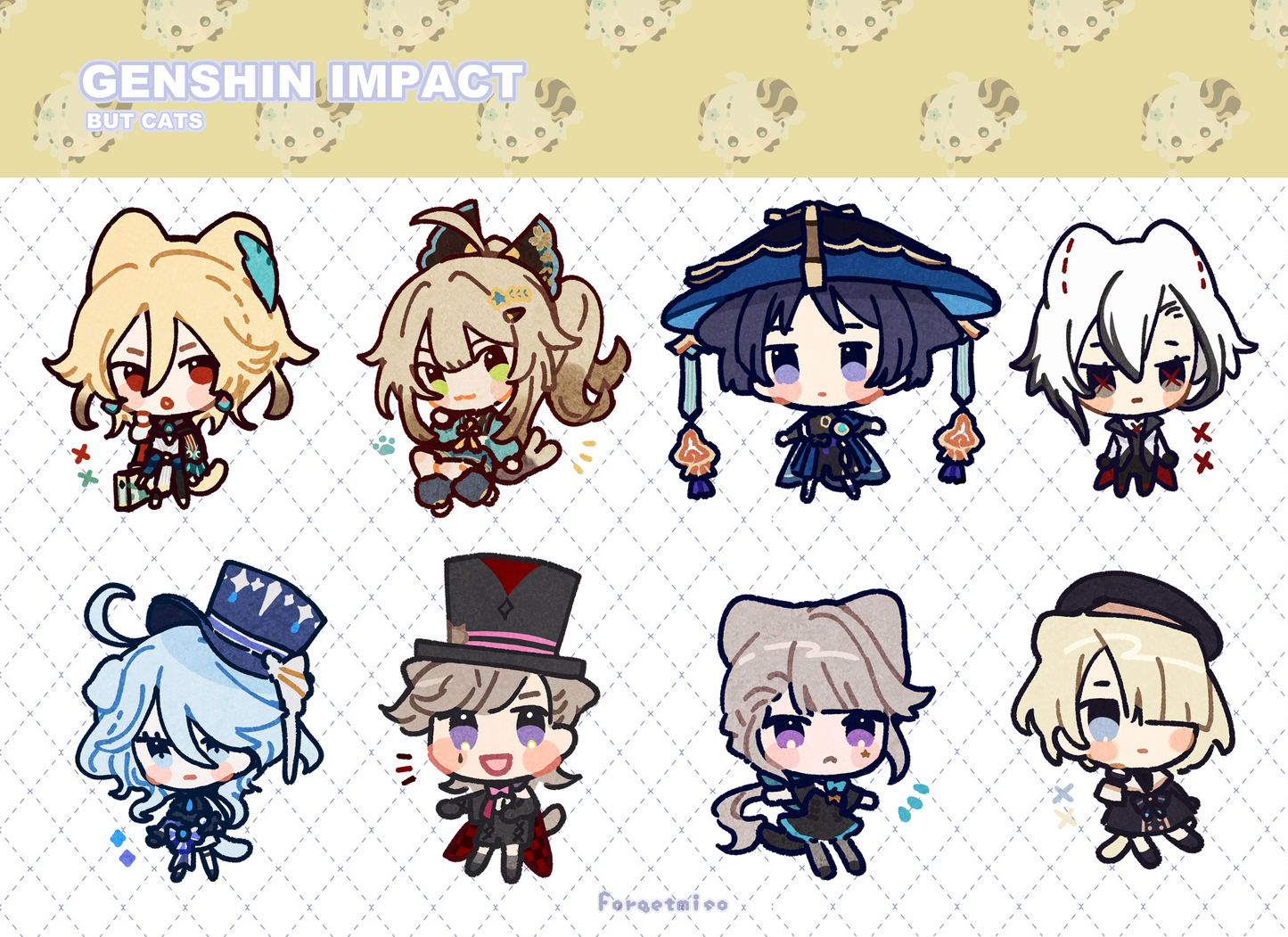 [PREORDER] Genshin Keychains Character Charms (but cats) | +stickersheet
